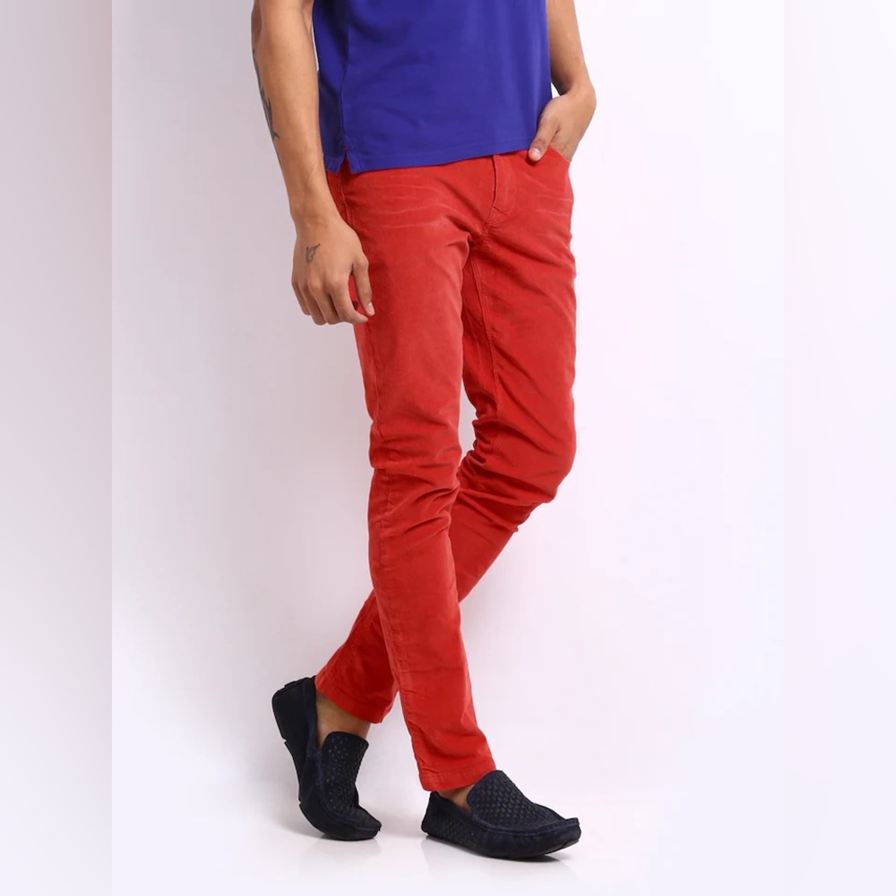 Being Human Corduroy Red Trousers in good condition preowned 30 x 32 stretchy